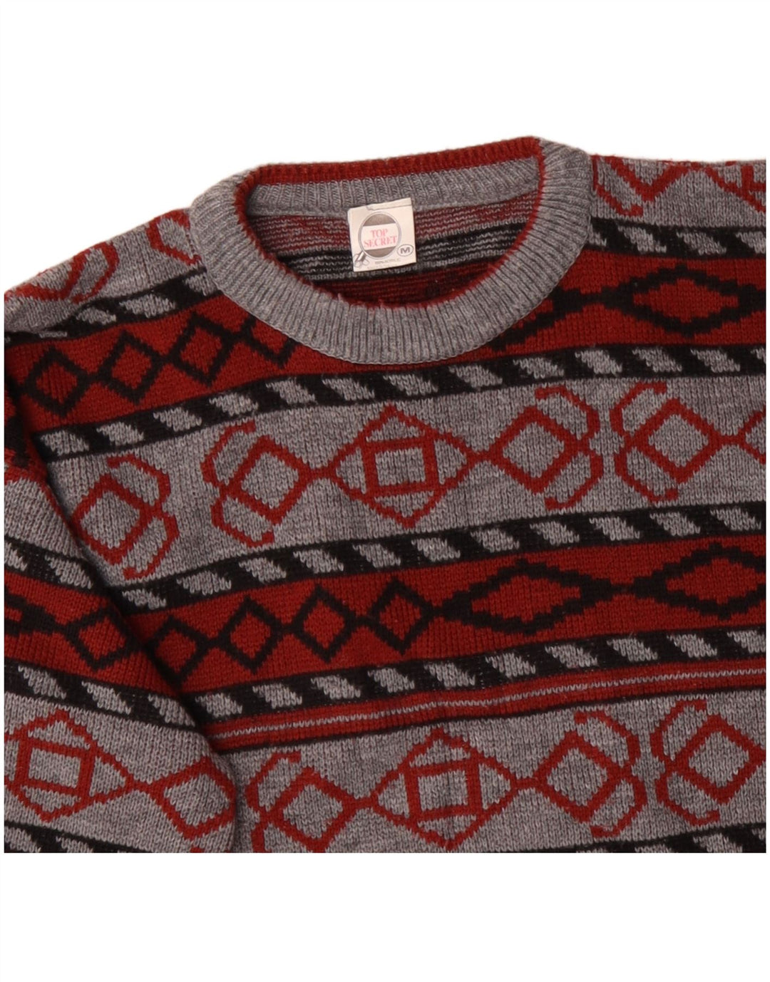 Męski sweter z okrągłym dekoltem w stylu VINTAGE Średni szary geometryczny akryl