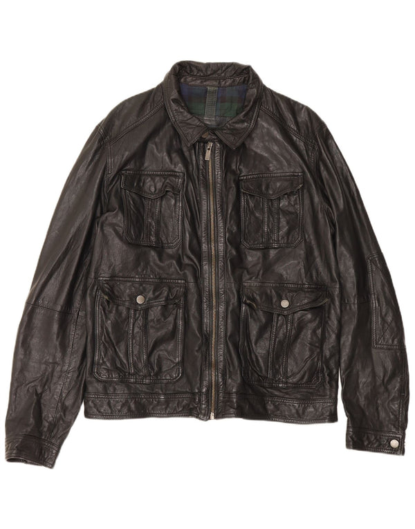 Męska kurtka skórzana Massimo Dutti UK 42 XL Czarna skóra owcza