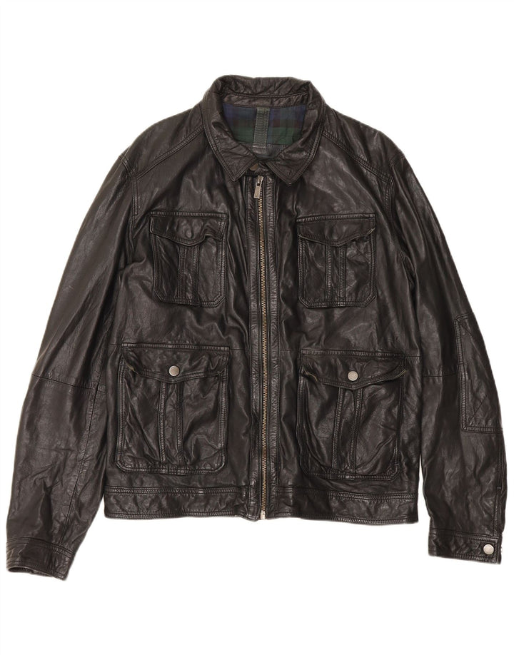 Męska kurtka skórzana Massimo Dutti UK 42 XL Czarna skóra owcza