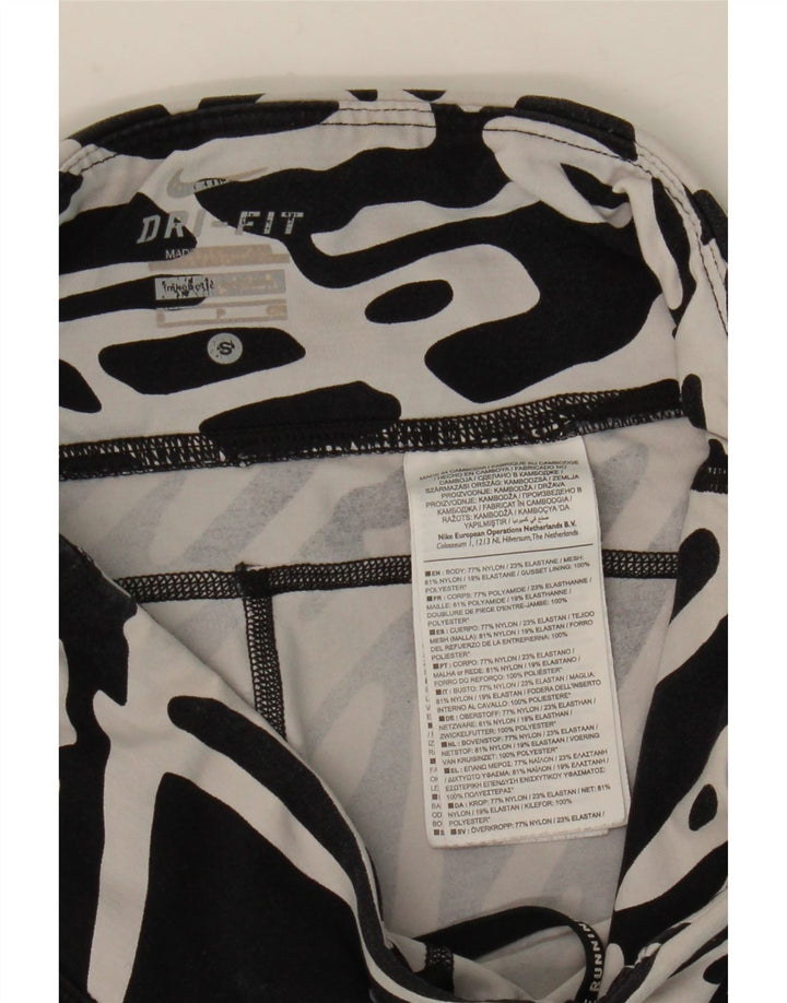 Damskie legginsy NIKE Dri Fit z abstrakcyjnym wzorem UK 8, małe, z czarnego nylonu