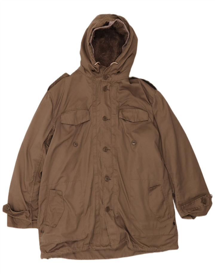 Płaszcz męski z kapturem w stylu vintage, UK 42 XL, brązowy poliester