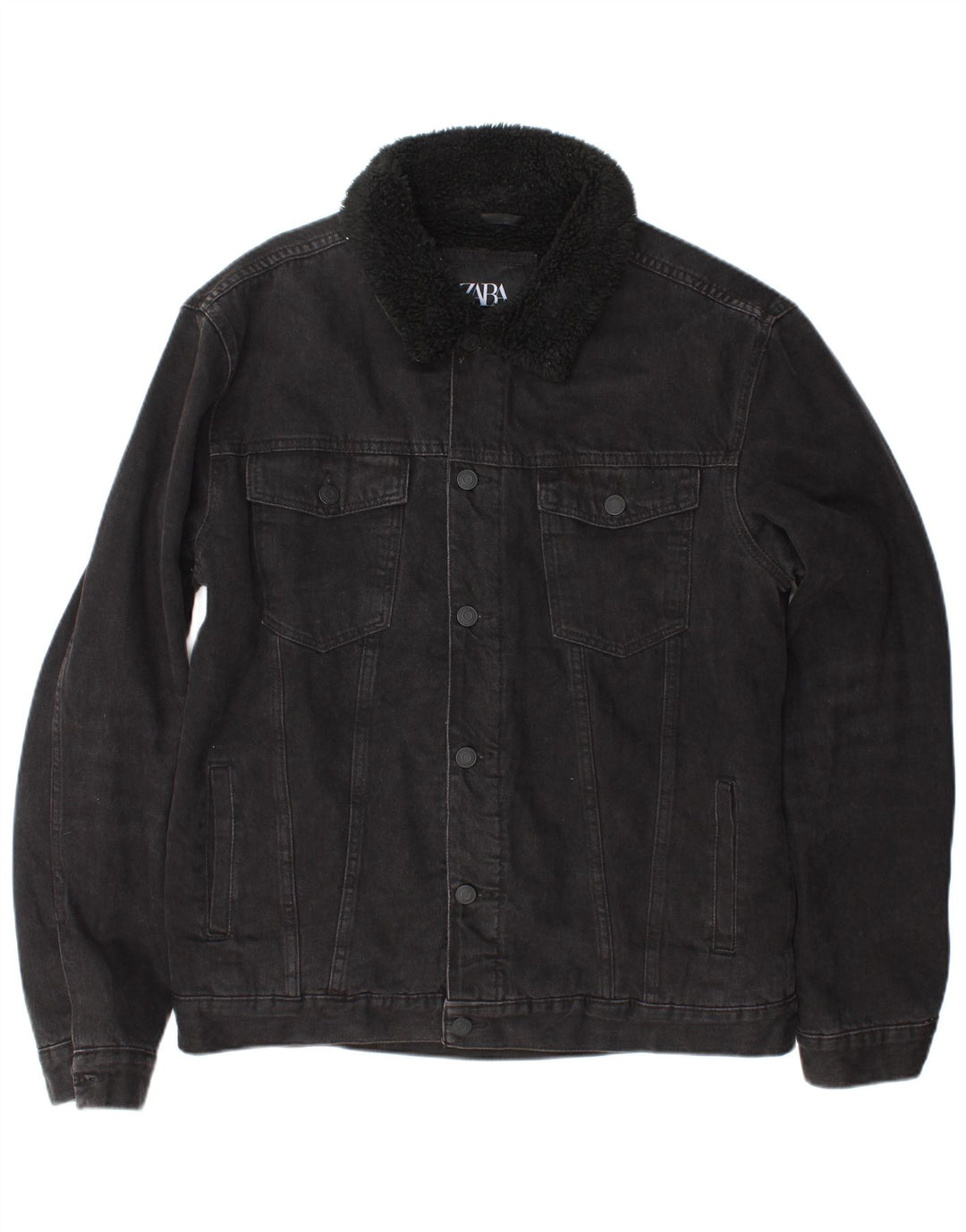 Męska kurtka jeansowa Zara Sherpa UK 40, duża, czarna, poliestrowa