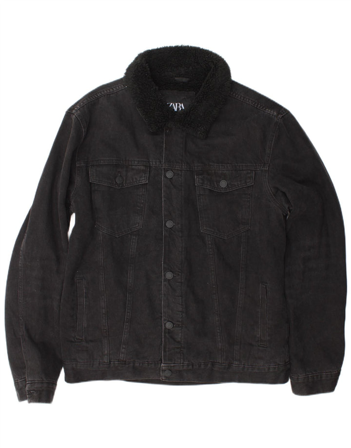 Męska kurtka jeansowa Zara Sherpa UK 40, duża, czarna, poliestrowa