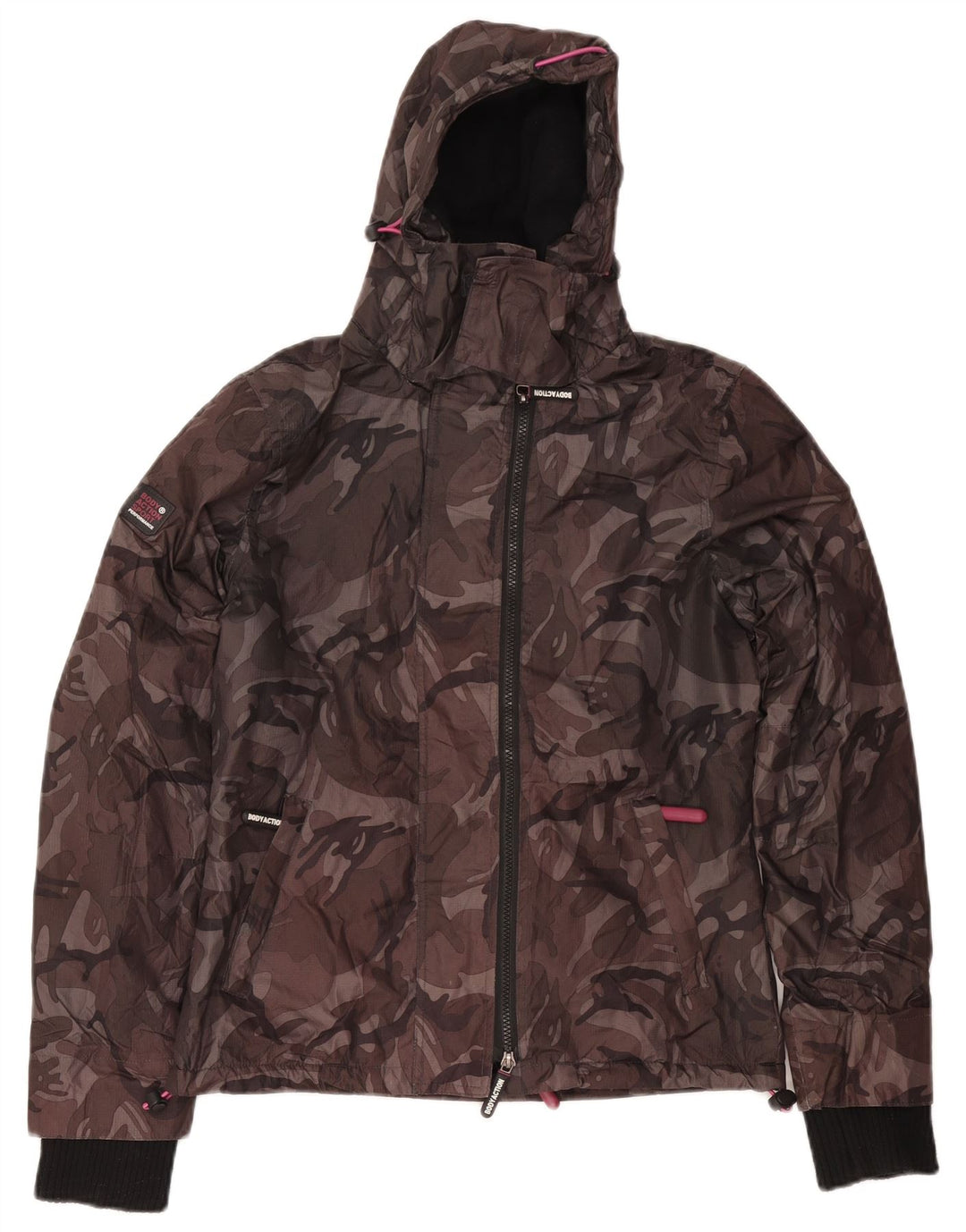 Damska kurtka wiatrówka z kapturem w stylu vintage UK 10, mały szary kamuflaż