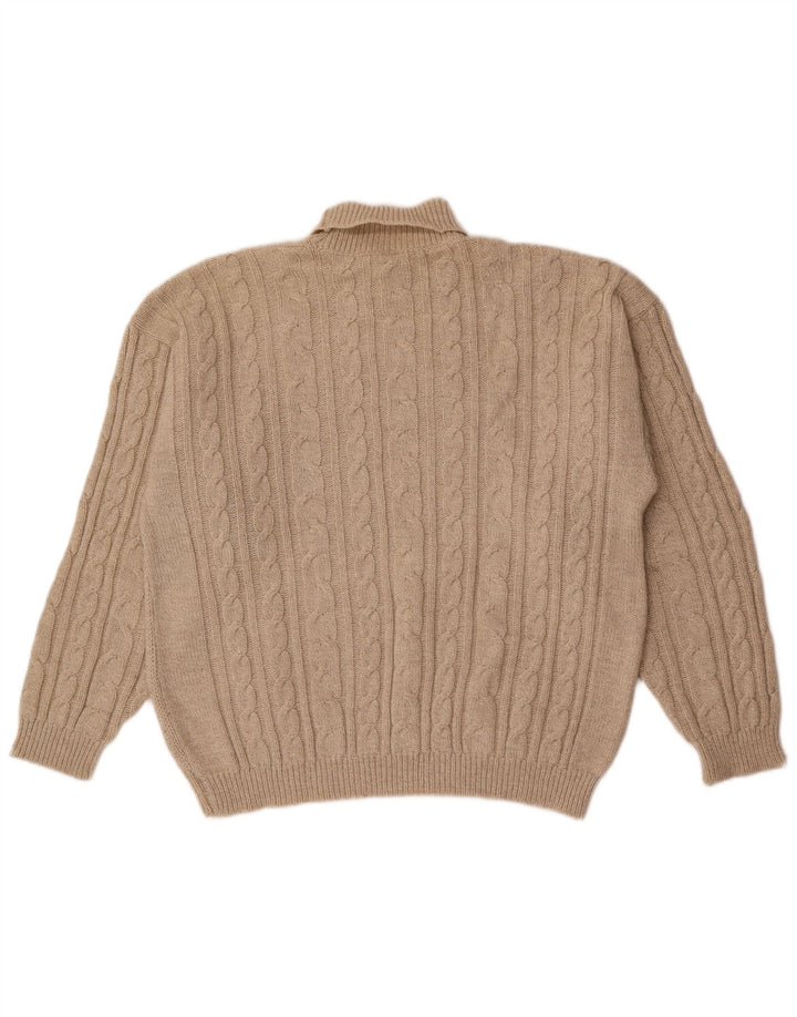 Vintage męski sweter z wywijanym dekoltem, średnio beżowy, geometryczny