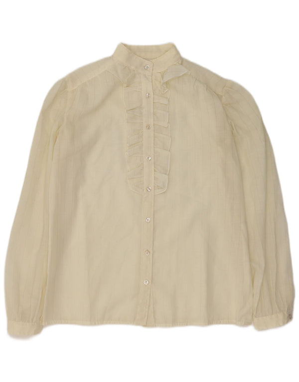 Damska bluzka koszulowa VINTAGE z falbaną z przodu UK 16, duże złamane białe paski