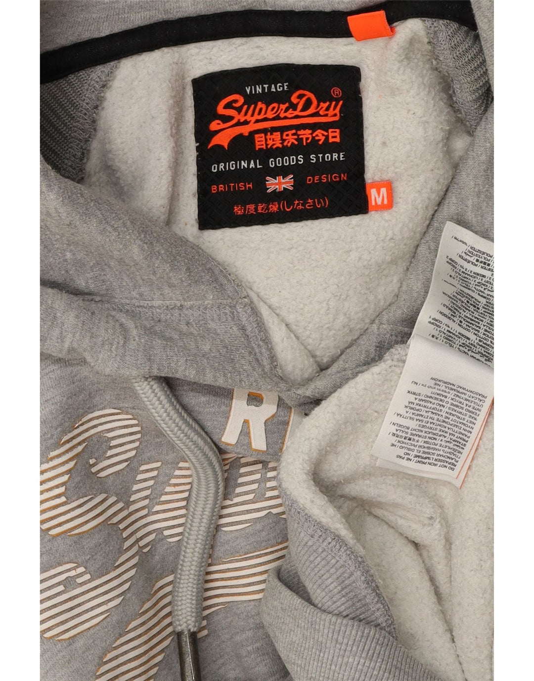 SUPERDRY Męski sweter z kapturem i grafiką, bawełniany w średnie szare paski