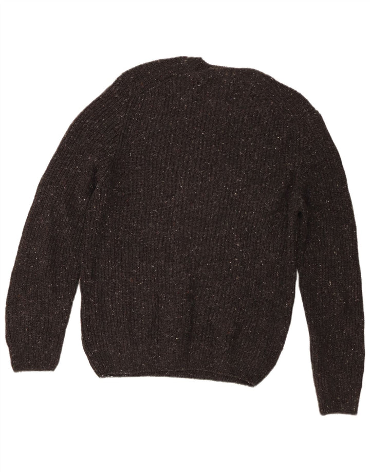 Męski sweter Zara z okrągłym dekoltem, średnioszary, wełniany w cętki