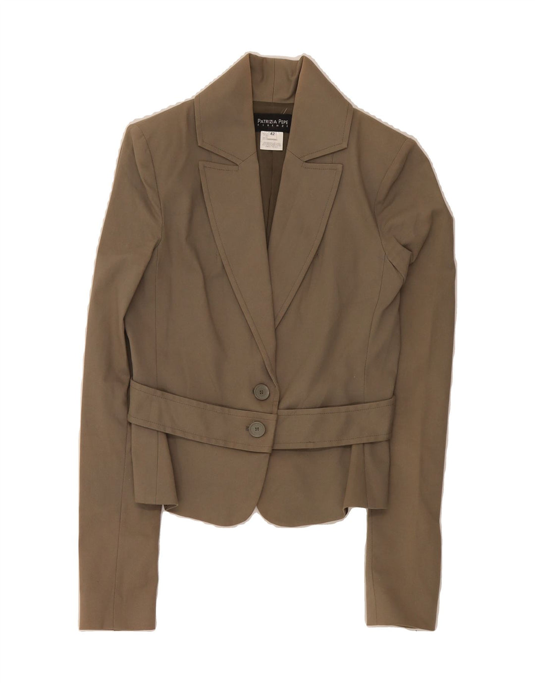 PATRIZIA PEPE Womens 2 Button Blazer Jacket IT 42 Medium Khaki Cotton Vintage Patrizia Pepe and Second-Hand Patrizia Pepe from Messina Hembry 