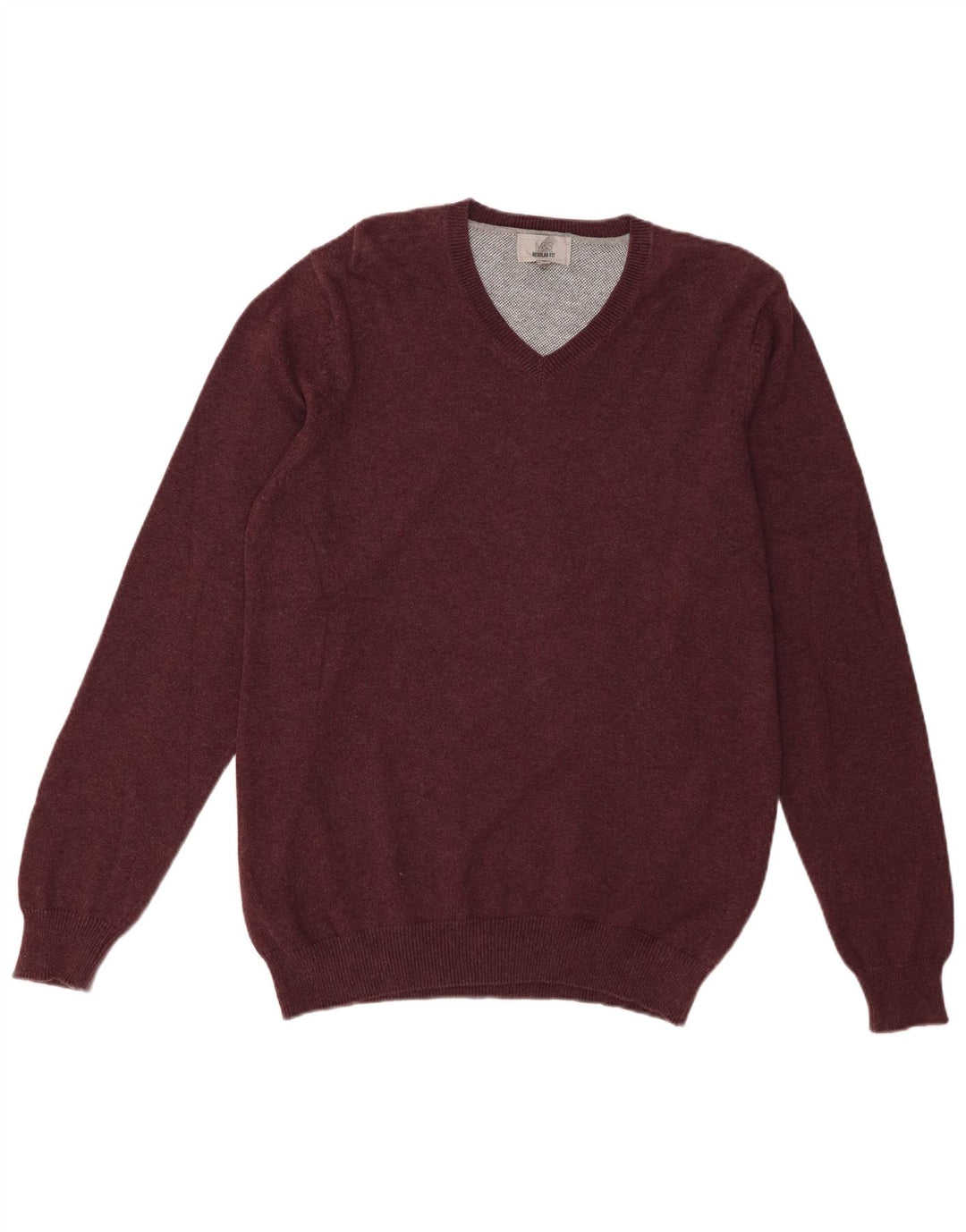 Męski sweter Marks & Spencer o regularnym kroju z dekoltem w kształcie litery V, średni burgund