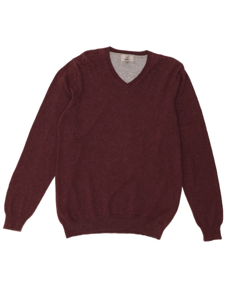 Męski sweter Marks & Spencer o regularnym kroju z dekoltem w kształcie litery V, średni burgund