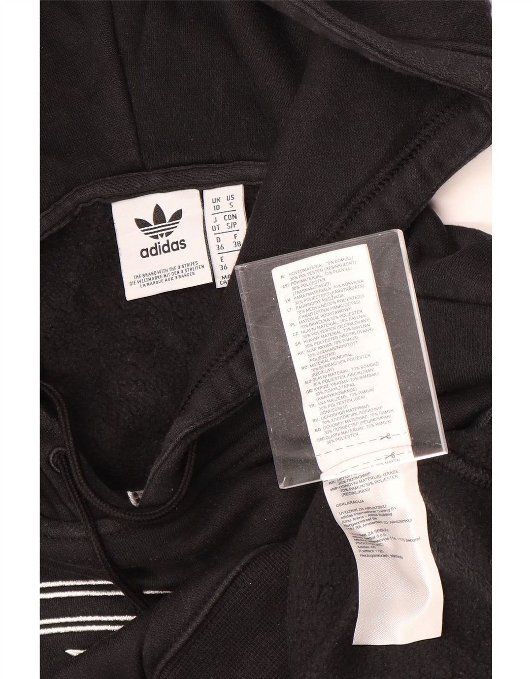 Damski sweter oversize z kapturem ADIDAS z grafiką UK 10, mały, czarny, bawełniany