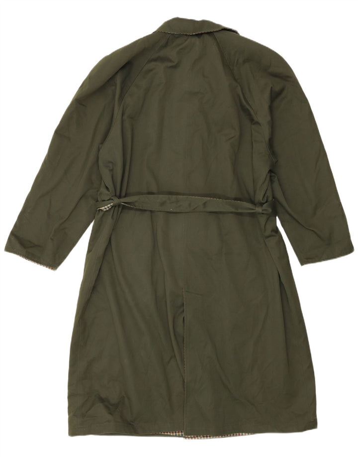 Dwustronny trencz damski w stylu vintage IT 46, duży, zielony poliester w kratkę