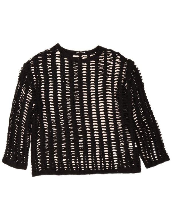 Damski szydełkowy top z długim rękawem Zara, prześwitujący UK 16, duży, czarny akryl