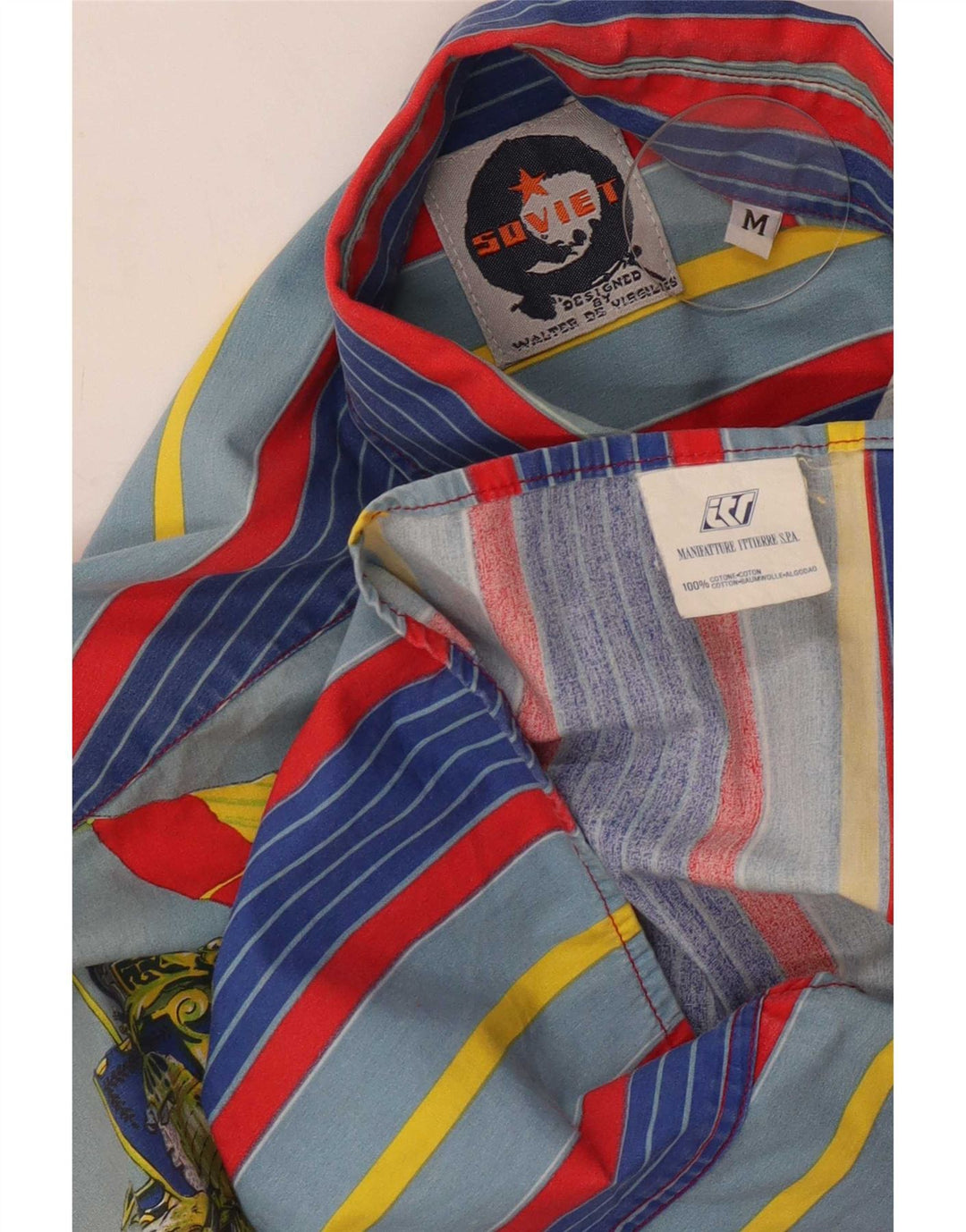 Męska koszula w stylu vintage o luźnym kroju, średniej wielkości, wielobarwna, bawełniana w paski