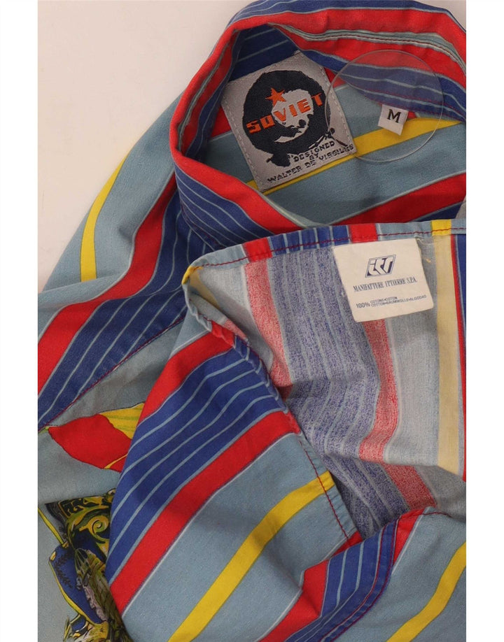 Męska koszula w stylu vintage o luźnym kroju, średniej wielkości, wielobarwna, bawełniana w paski