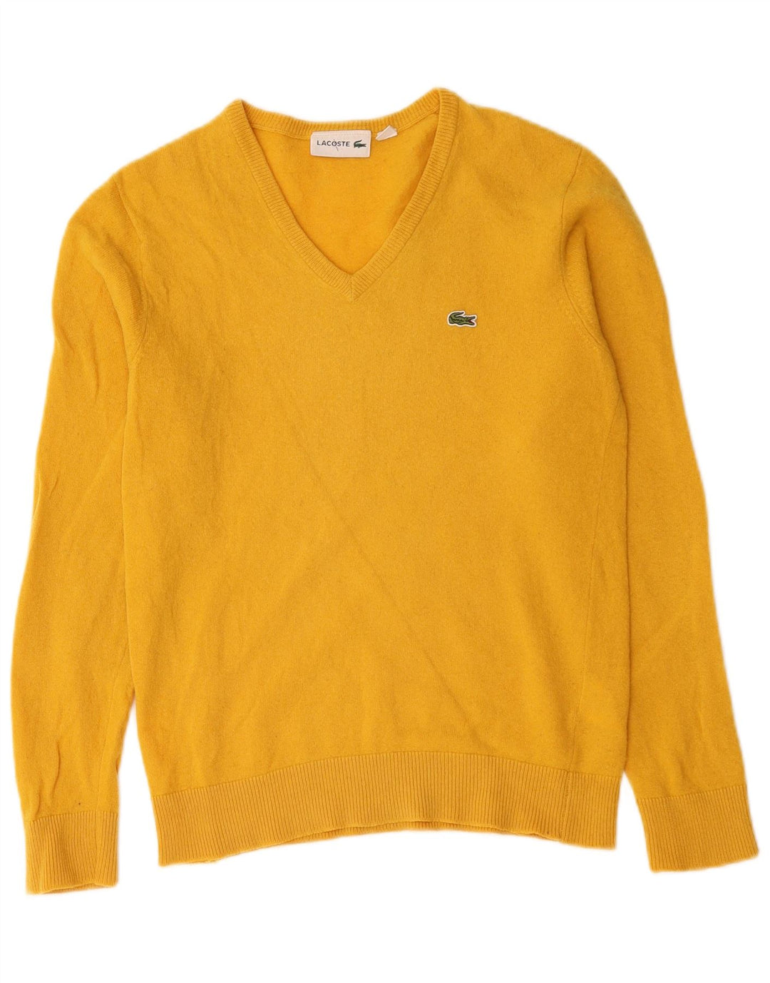 Męski sweter Lacoste z dekoltem w kształcie litery V, rozmiar 3, mały, żółty, z dziewiczej wełny