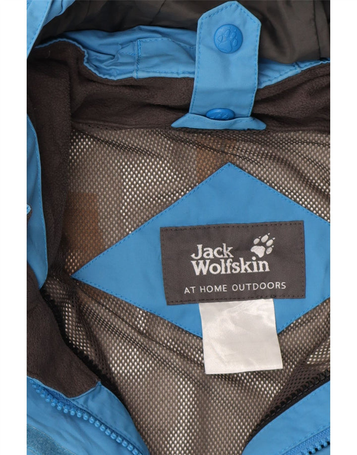 JACK WOLFSKIN Womens Hooded Rain Jacket UK 14 Medium Blue Colourblock Vintage Jack Wolfskin and Second-Hand Jack Wolfskin from Messina Hembry 