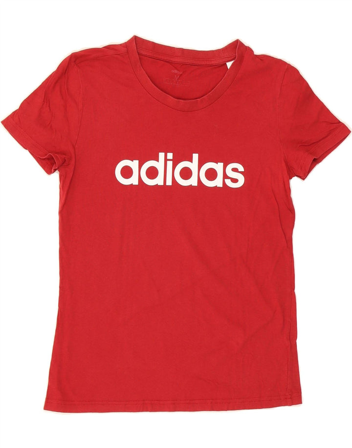 ADIDAS Womens Graphic T-Shirt Top UK 12/14 Medium Red Vintage Adidas and Second-Hand Adidas from Messina Hembry 