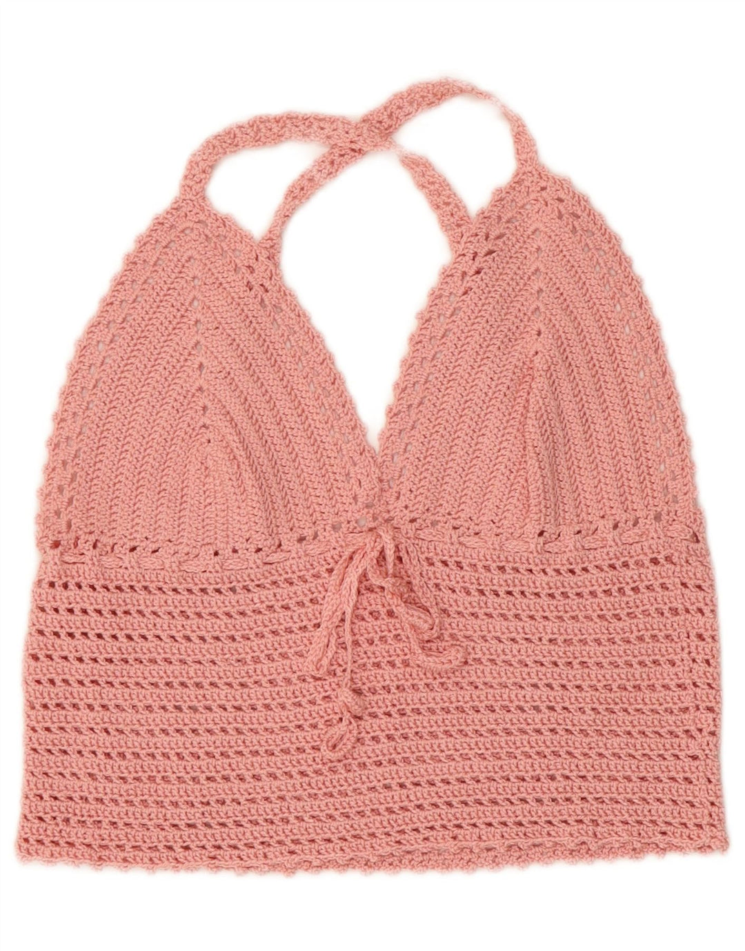 Vintage damski krótki top na szydełku, UK 4 XS, różowy