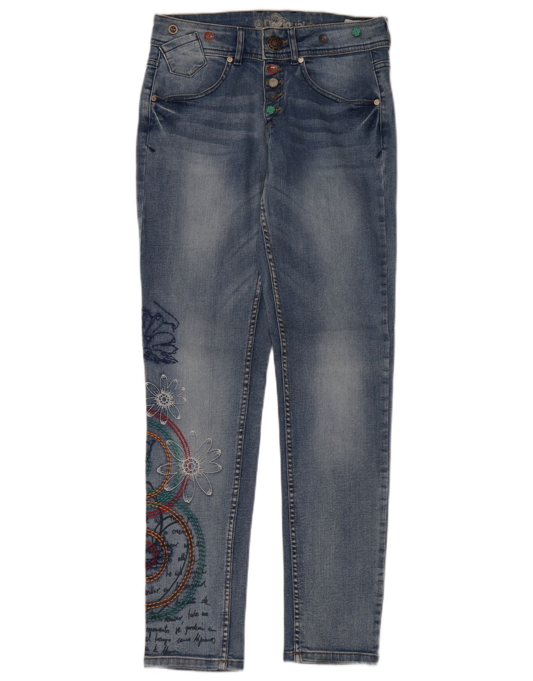 Damskie jeansy DESIGUAL Graphic Slim W24 L32 Niebieski kwiatowy poliester