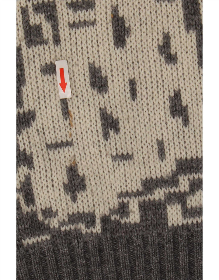 Vintage męski sweter z abstrakcyjnym wzorem i okrągłym dekoltem, mały szary