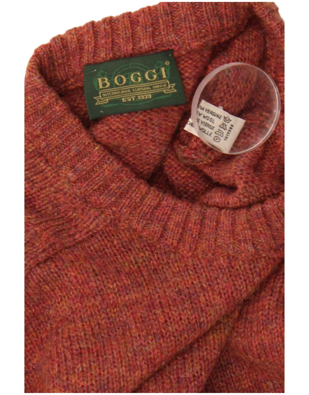 Boggi Męski sweter z okrągłym dekoltem, średnio bordowa wełna