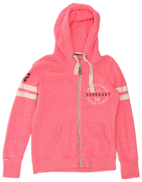 Damski sweter z kapturem Superdry z grafiką i zamkiem błyskawicznym, UK 14, średni różowy, blok kolorów