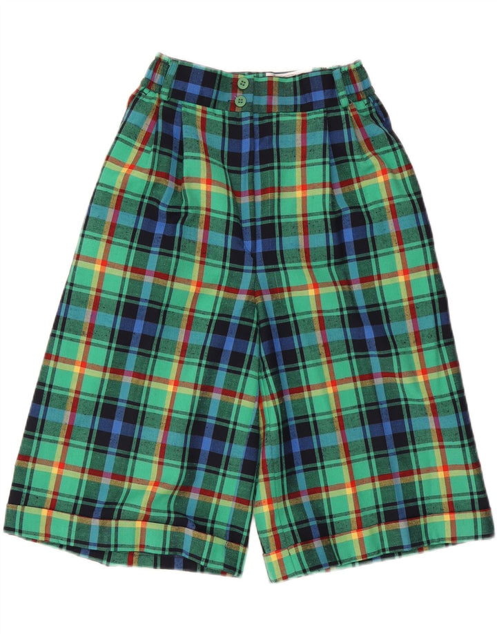 Damskie bermudy z wysokim stanem VINTAGE UK 10 Small W24 w zieloną kratkę