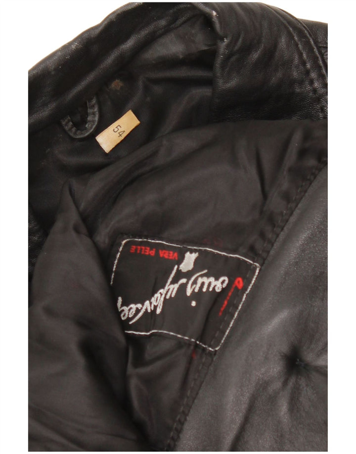 Vintage męski płaszcz skórzany UK 38 średniej czarnej skóry