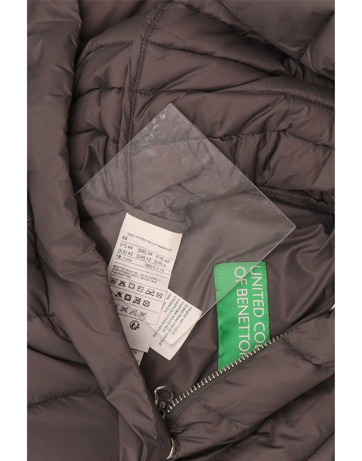 Damski płaszcz z kapturem i wyściełanym kapturem Benetton UK 12 Średni szary nylon