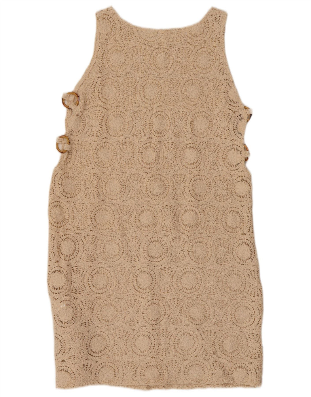 VINTAGE damska szydełkowa sukienka typu shift bez rękawów UK 10 mała beżowa bawełna