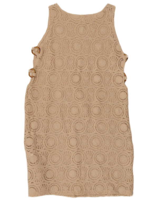VINTAGE damska szydełkowa sukienka typu shift bez rękawów UK 10 mała beżowa bawełna