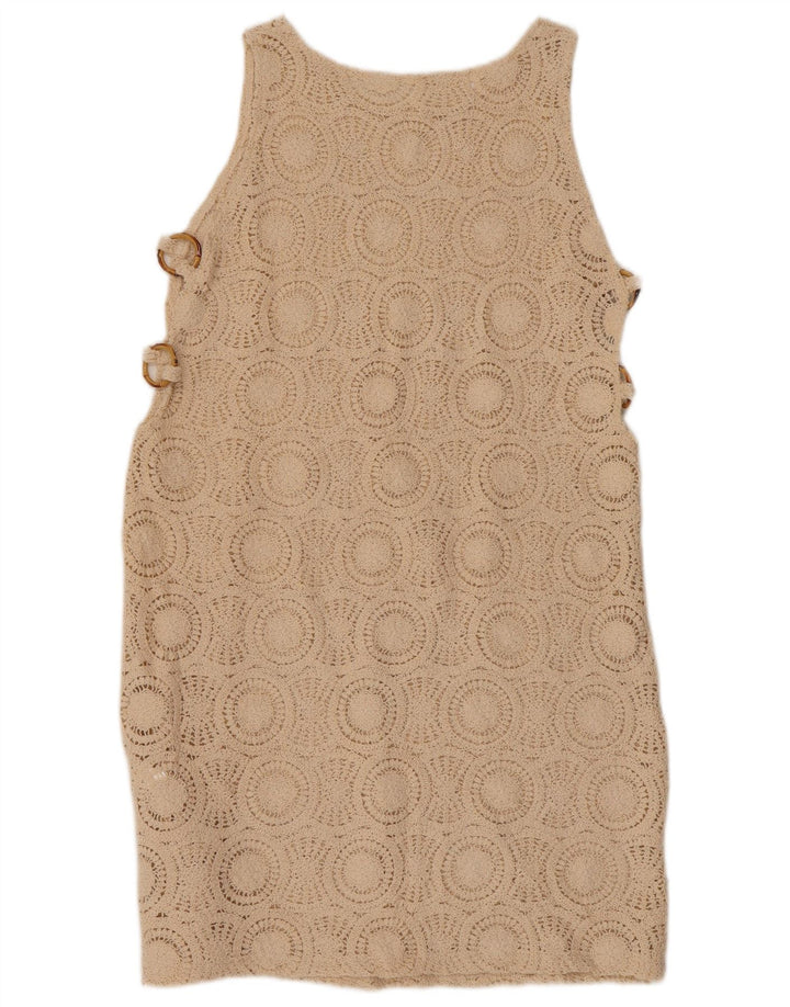 VINTAGE damska szydełkowa sukienka typu shift bez rękawów UK 10 mała beżowa bawełna