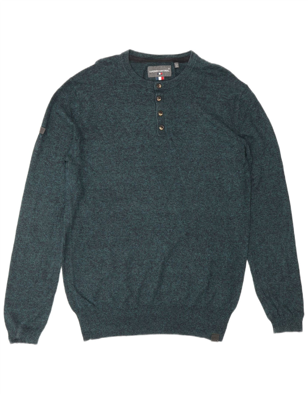 SUPERDRY Męski sweter z okrągłym dekoltem, mały, niebieski, bawełniany w cętki