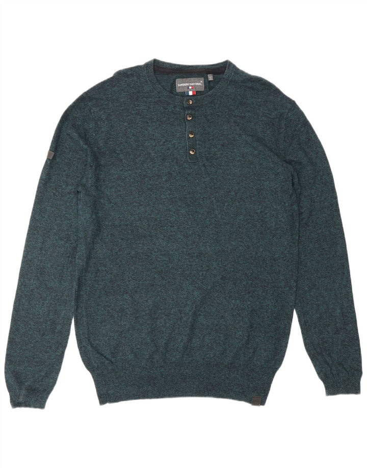 SUPERDRY Męski sweter z okrągłym dekoltem, mały, niebieski, bawełniany w cętki