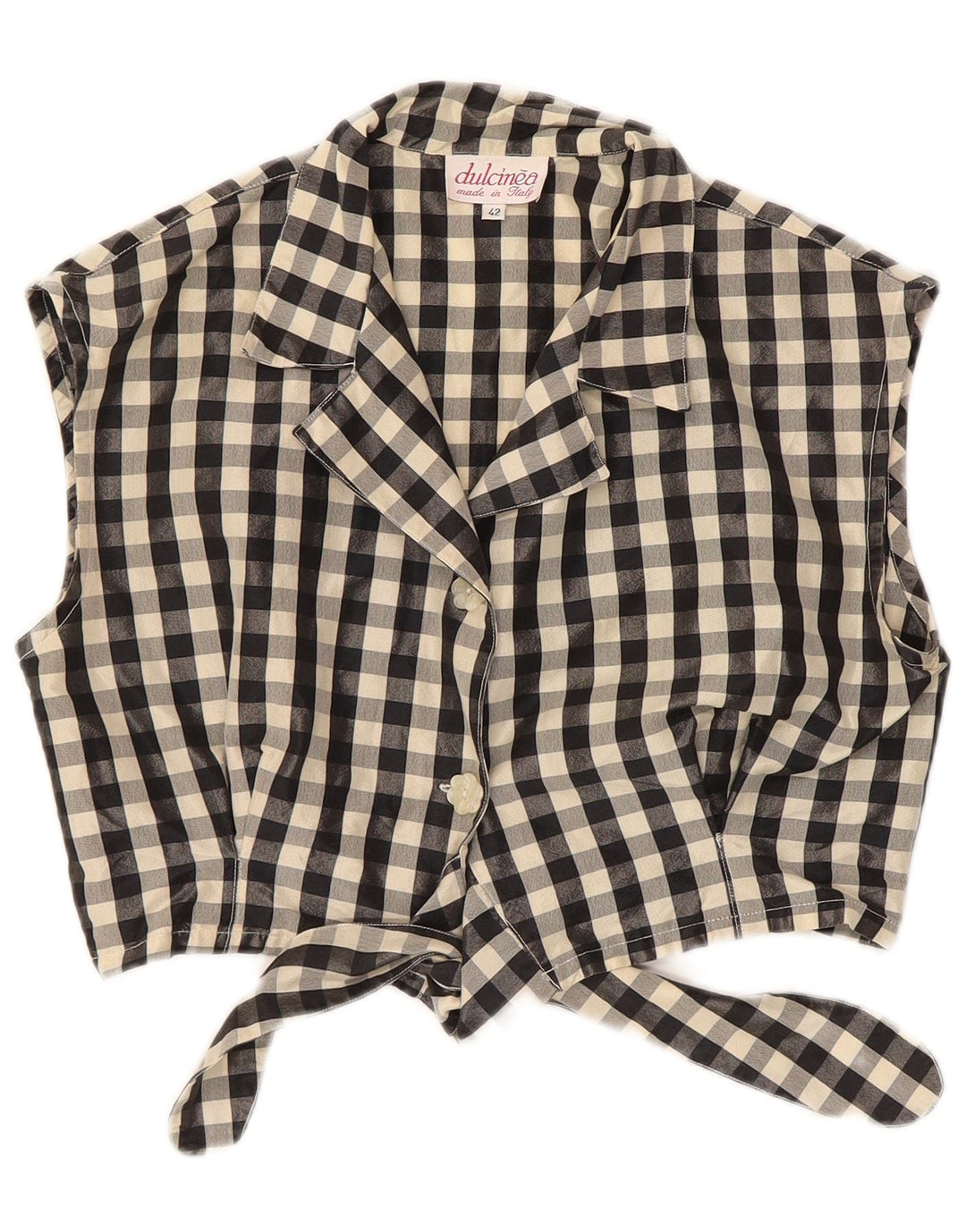 Damska bluzka bez rękawów w stylu vintage, krótka IT 42, średnia czarna kratka