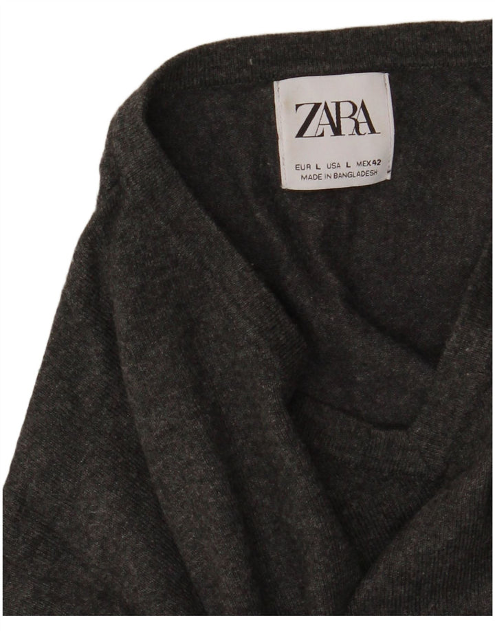 Męski sweter Zara z dekoltem w kształcie litery V, duży, szary