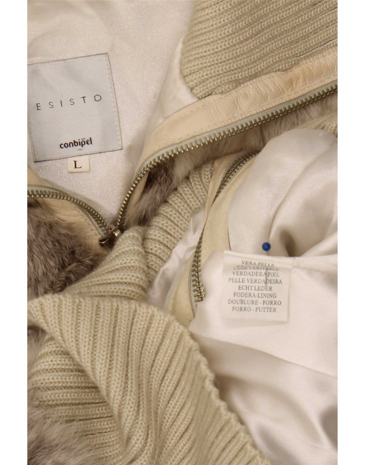 Conbipel Damska kurtka futrzana UK 14 Large Beige Leather