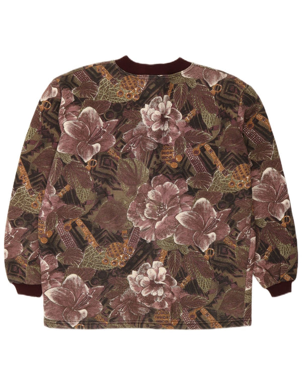 Damska bluza oversize w stylu vintage, UK 14, średni burgundowy kwiatowy