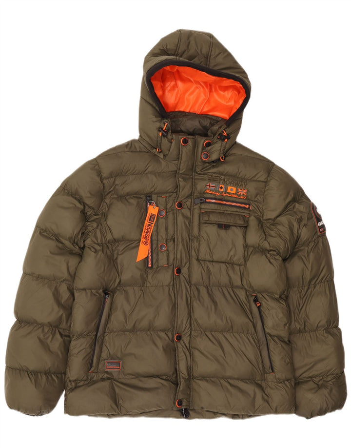 Męska wyściełana kurtka z kapturem i kapturem, Norwegia UK 44 2XL Khaki, poliamid