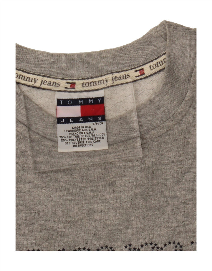 TOMMY HILFIGER Womens Crop Graphic Sweatshirt Jumper UK 10 Small Grey Vintage Tommy Hilfiger and Second-Hand Tommy Hilfiger from Messina Hembry 