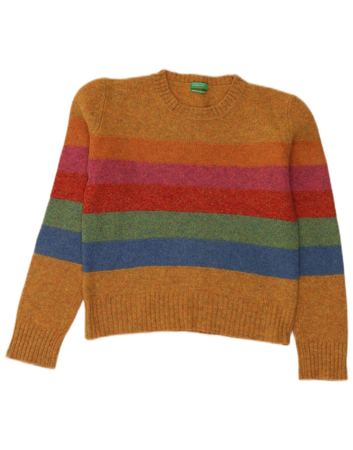 Damski sweter z okrągłym dekoltem Benetton UK 14 w średnie żółte paski