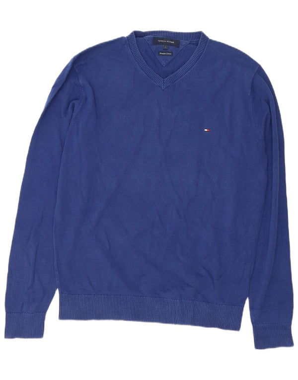 Męski sweter Tommy Hilfiger z dekoltem w kształcie litery V, duży, niebieski, bawełniany