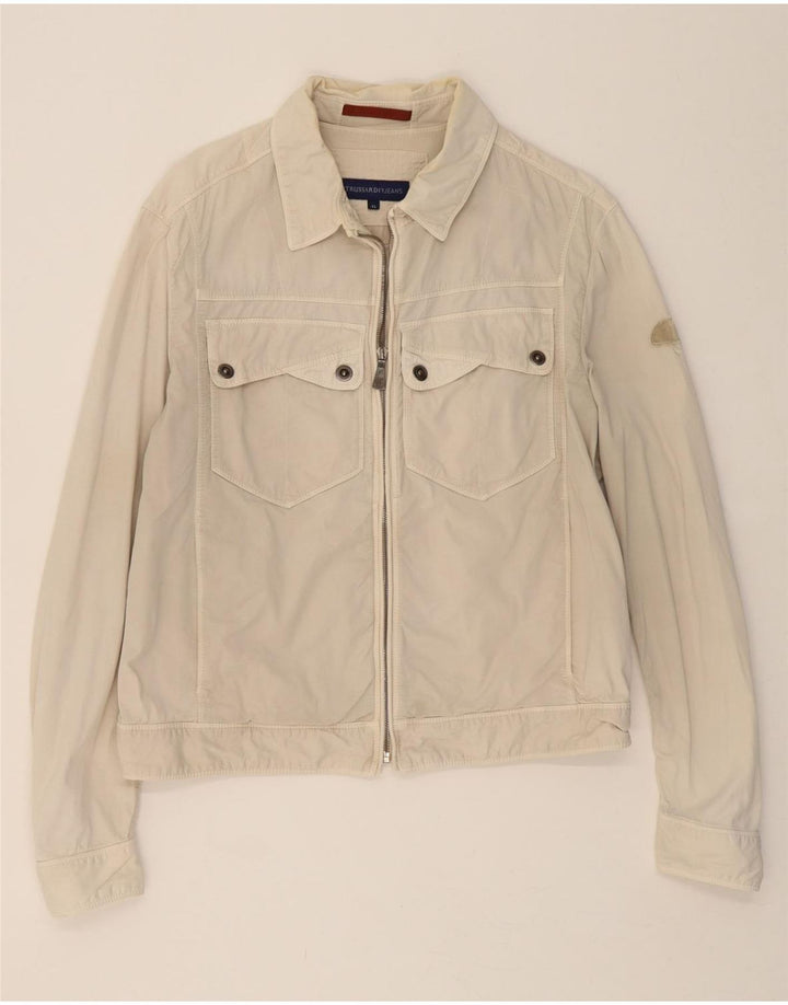 TRUSSARDI JEANS Womens Utility Jacket UK 18 XL Beige Cotton Vintage Trussardi Jeans and Second-Hand Trussardi Jeans from Messina Hembry 