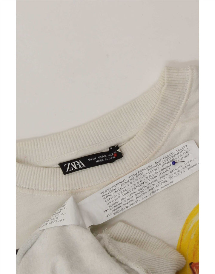 Damska bluza Zara z abstrakcyjnym wzorem, UK 14, średnia w kolorze złamanej bieli