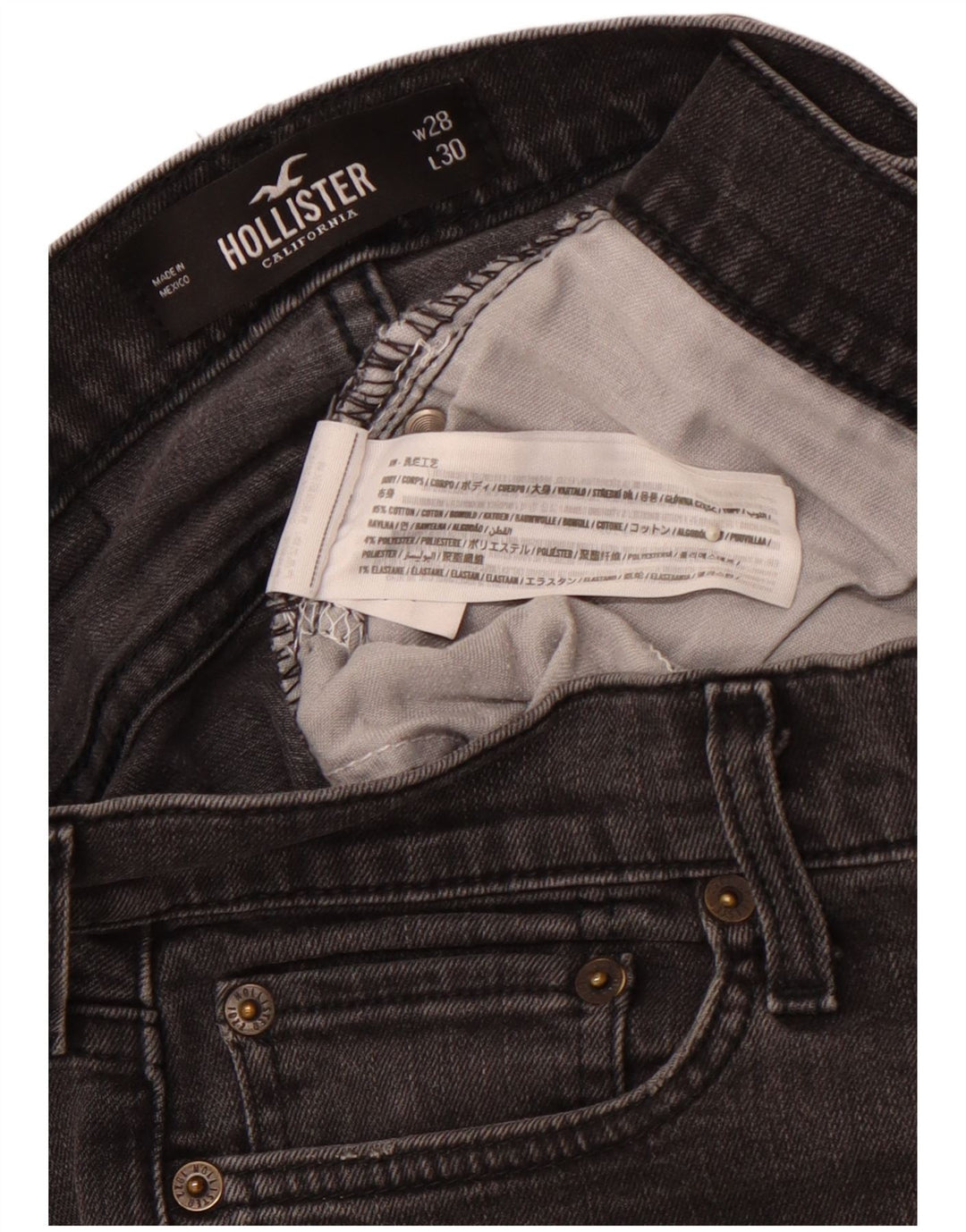 HOLLISTER Męskie jeansy obcisłe W28 L30 Czarne bawełniane