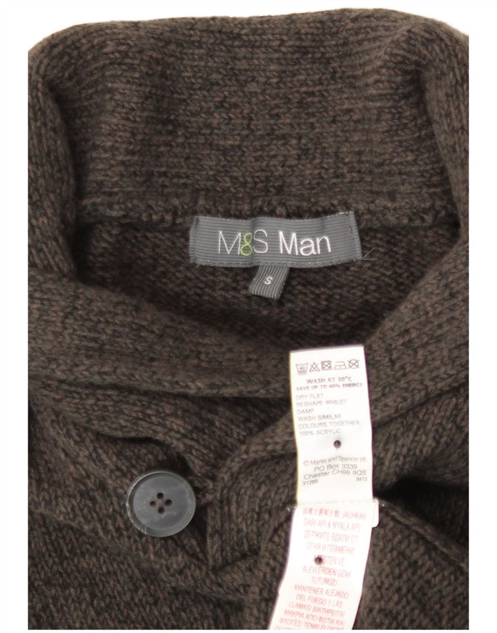 Marks & Spencer Męski sweter z szalowym dekoltem, mały, brązowy, nakrapiany akryl