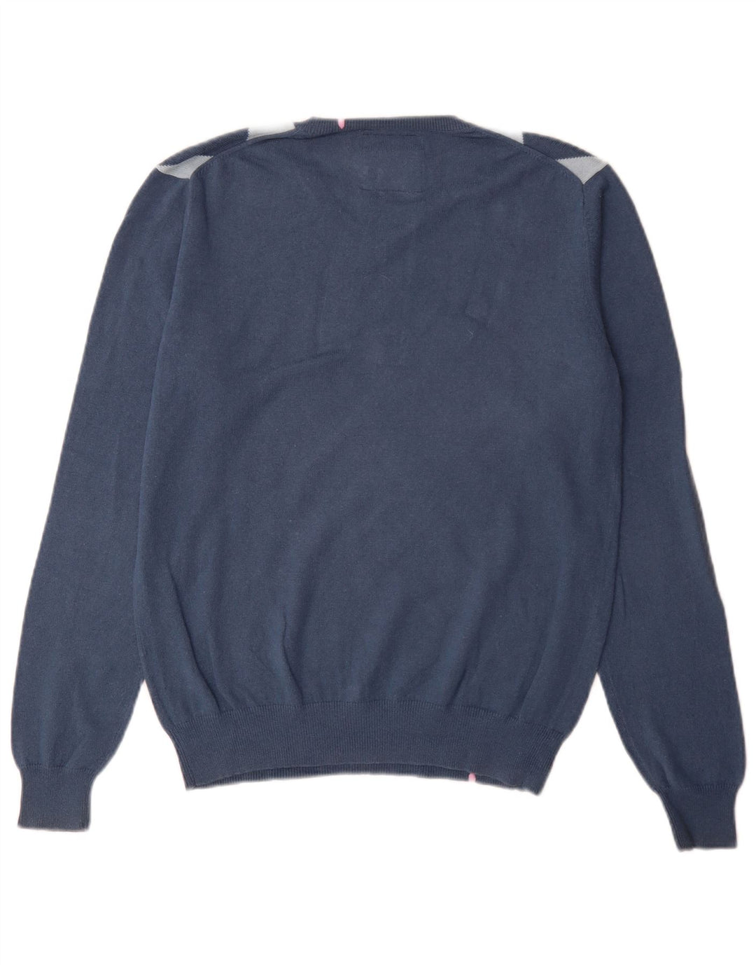Męski sweter Sun68 z dekoltem w kształcie litery V, średnioniebieski, argyle/diamentowa bawełna