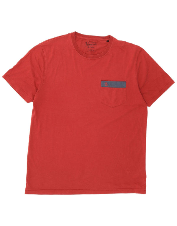 T-shirt męski Pingwin, top XL, bordowa bawełna